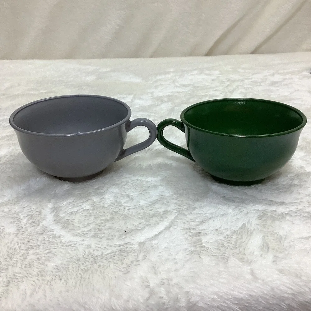 Hazel Atlas Ovide Platonite 6 Vintage Milk Glass Tea Cup Red Yellow Green Gray